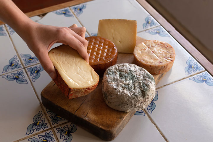 cheese board on a traditional tile countertop