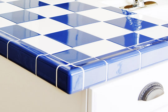 edge tiles on a ceramic tile countertop